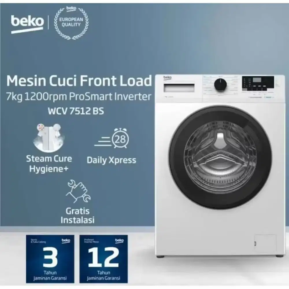 BEKO Front Loading 7 Kg 1200 RPM  WCV7512 BS STEAM CURE  HYGIENE+