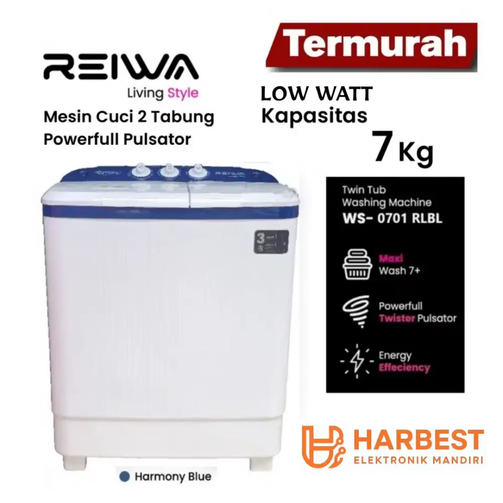 REIWA Mesin Cuci 2 Tabung 7 Kg WS-0701RLBL LOW WATT Powerfull Pulsator