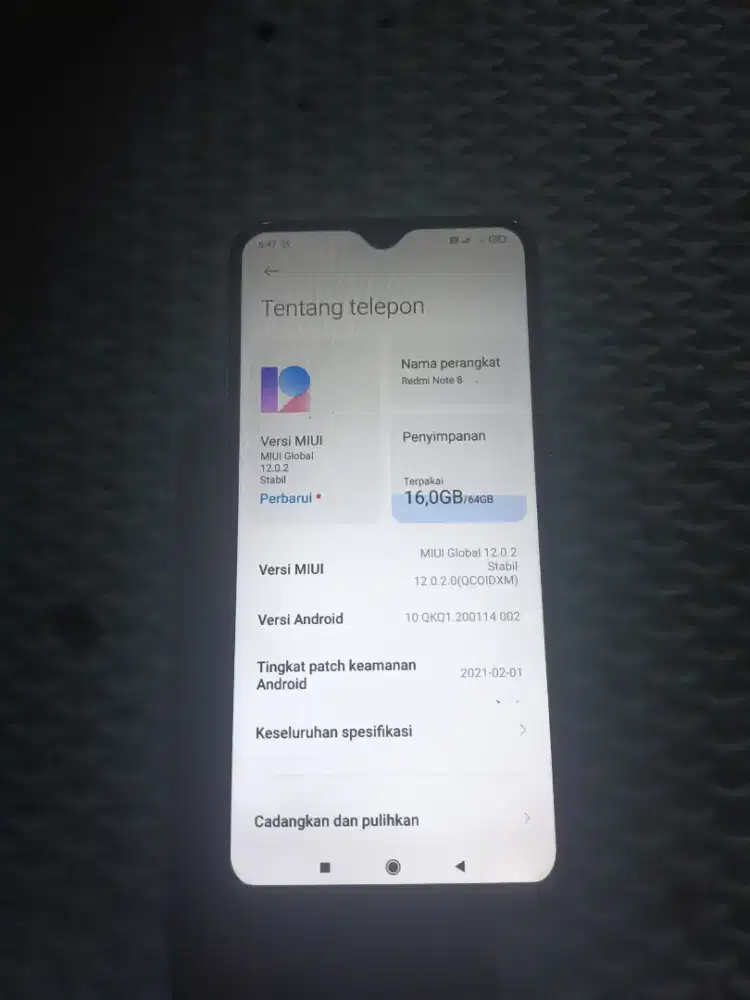 Redmi note 8 ram 4/64 batangan udah tipe c