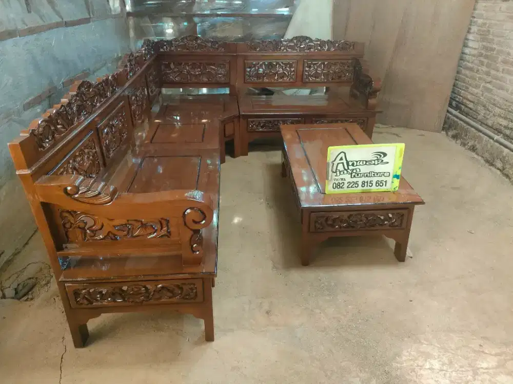 Kursi tamu sudut ukir full kayu jati