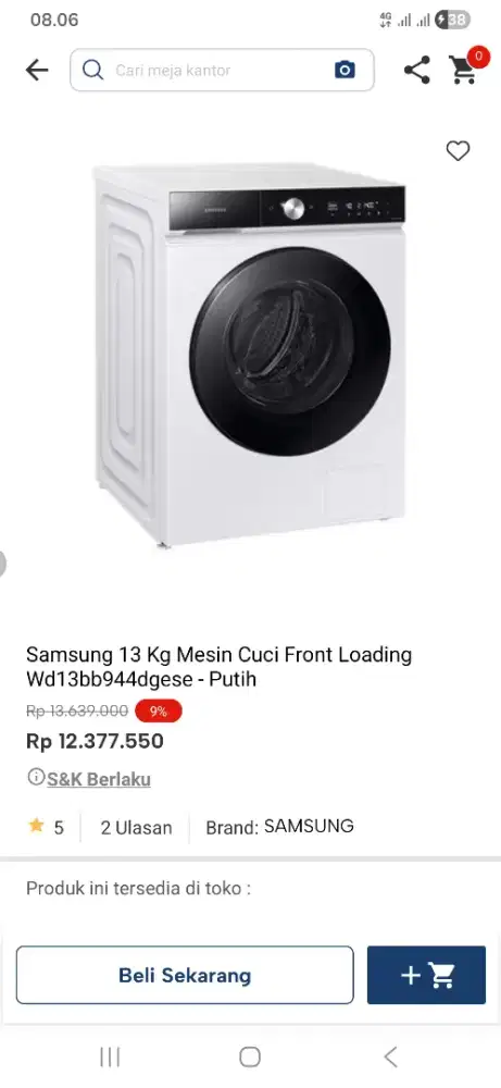 Samsung 13kg mesin cuci front loading
