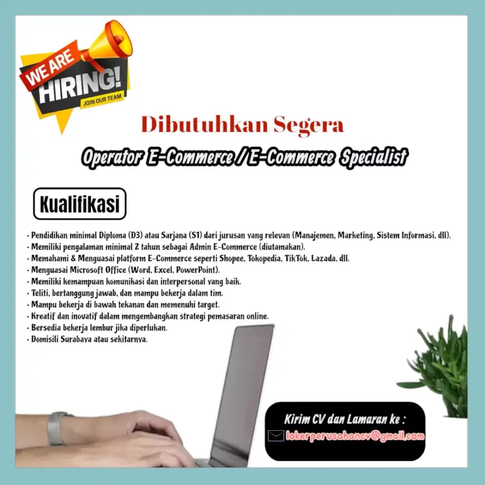 Dibutuhkan tenaga admin penjualan online dan Host Live