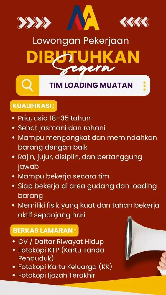 LOWONGAN PEKERJAAN TEAM LOADING MUATAN