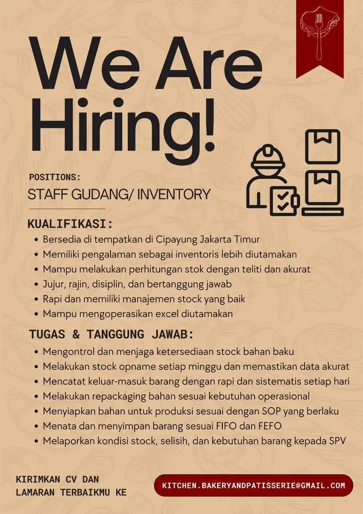 URGENT HIRING! Posisi gudang, driver, finance purchasing!