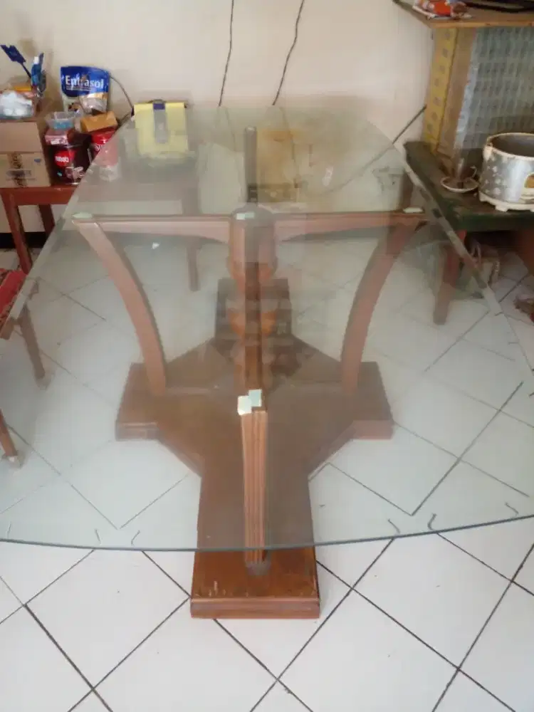 Meja panjang jati kaca