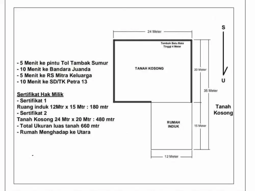 COCOK UNTUK INVESTOR Rumah Hook Pondok Candra Mangga Sidoarjo Jual Hitung Tanah Luas 660 Meter