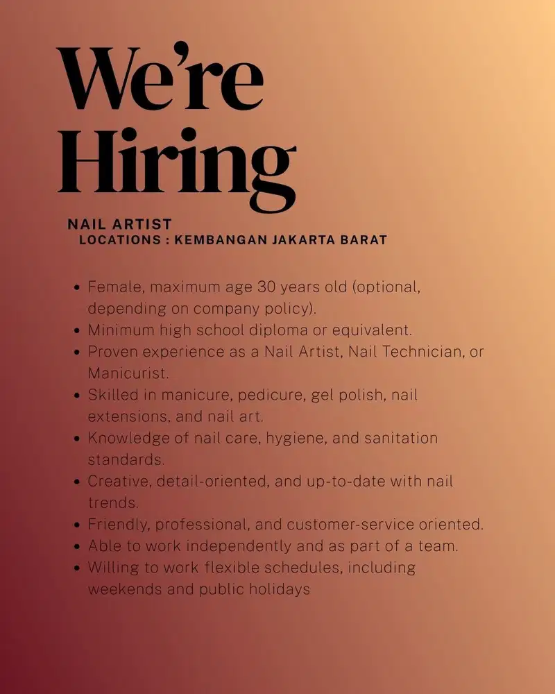 Hiring Nail Artist & Admin Nail Artist