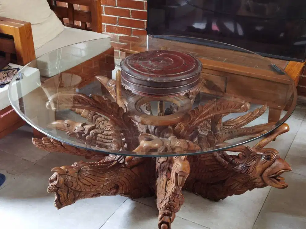 Meja Tamu Ukir Akar Kayu Utuh Asal Sumatera | Handmade Langka