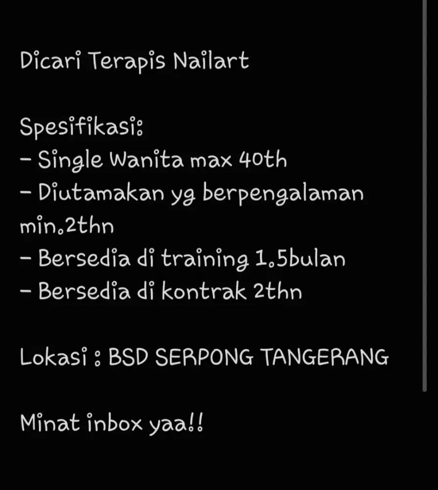 Dibutuhkan segera!! Terapis nailart berpengalaman