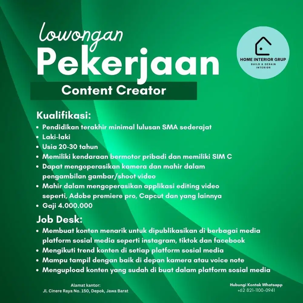 Lowongan Konten creator di bidang furniture
