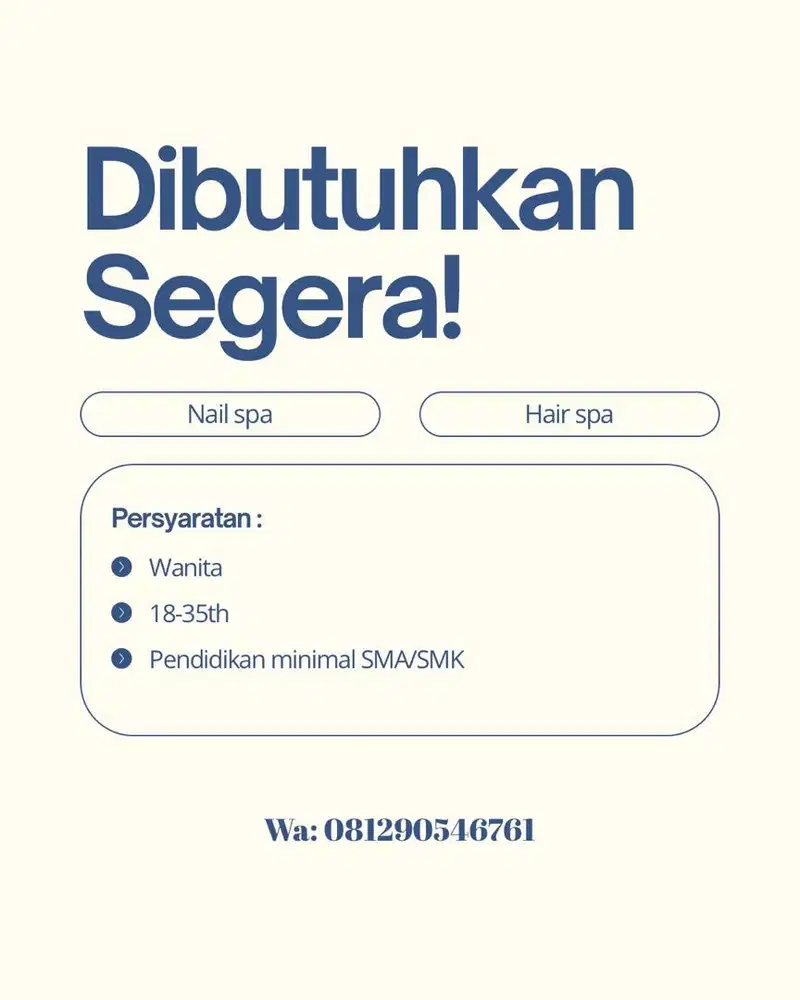 Lowongan kerja terapis hair dan nail