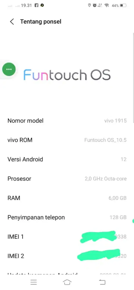 Vivo Y19 6/128 garansi resmi
