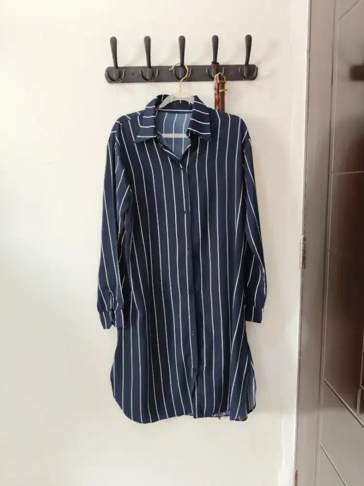 Kemeja Tunik Stripes Salur Navy