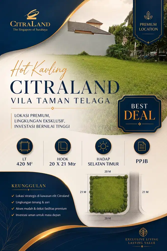 DIJUAL MURAH TANAH KAVLING HOOK VILA TAMAN TELAGA CITRALAND!