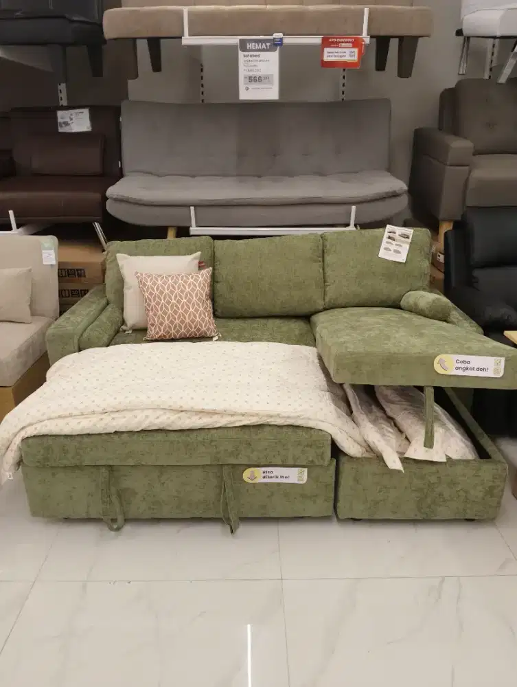Markus sofa bed sudut fabric - hijau