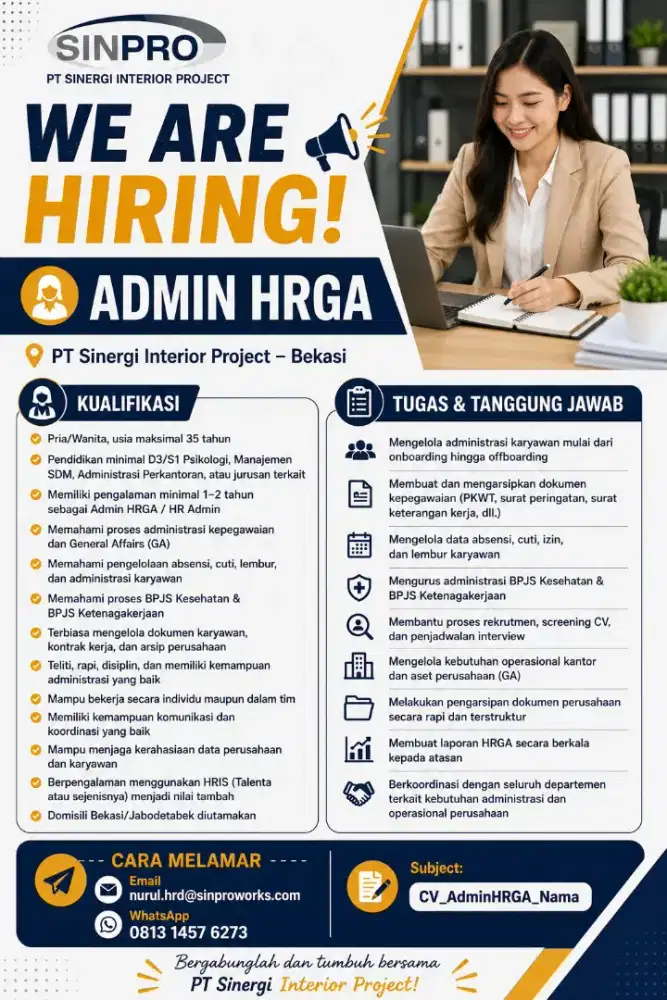 Lowongan pekerjaan Admin HRGA