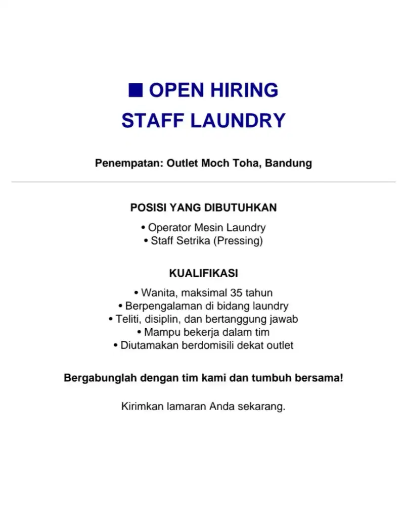 LOWONGAN KERJA LAUNDRY