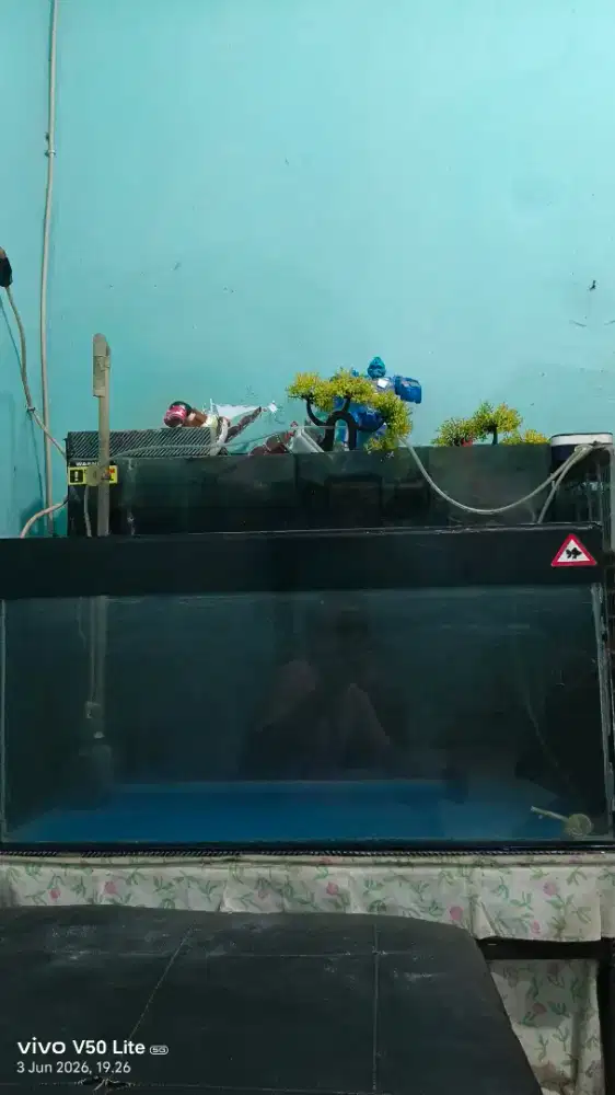 Aquarium p: 80 L : 40 tebal 6 ml dijual murah plus. Rak besiny holo