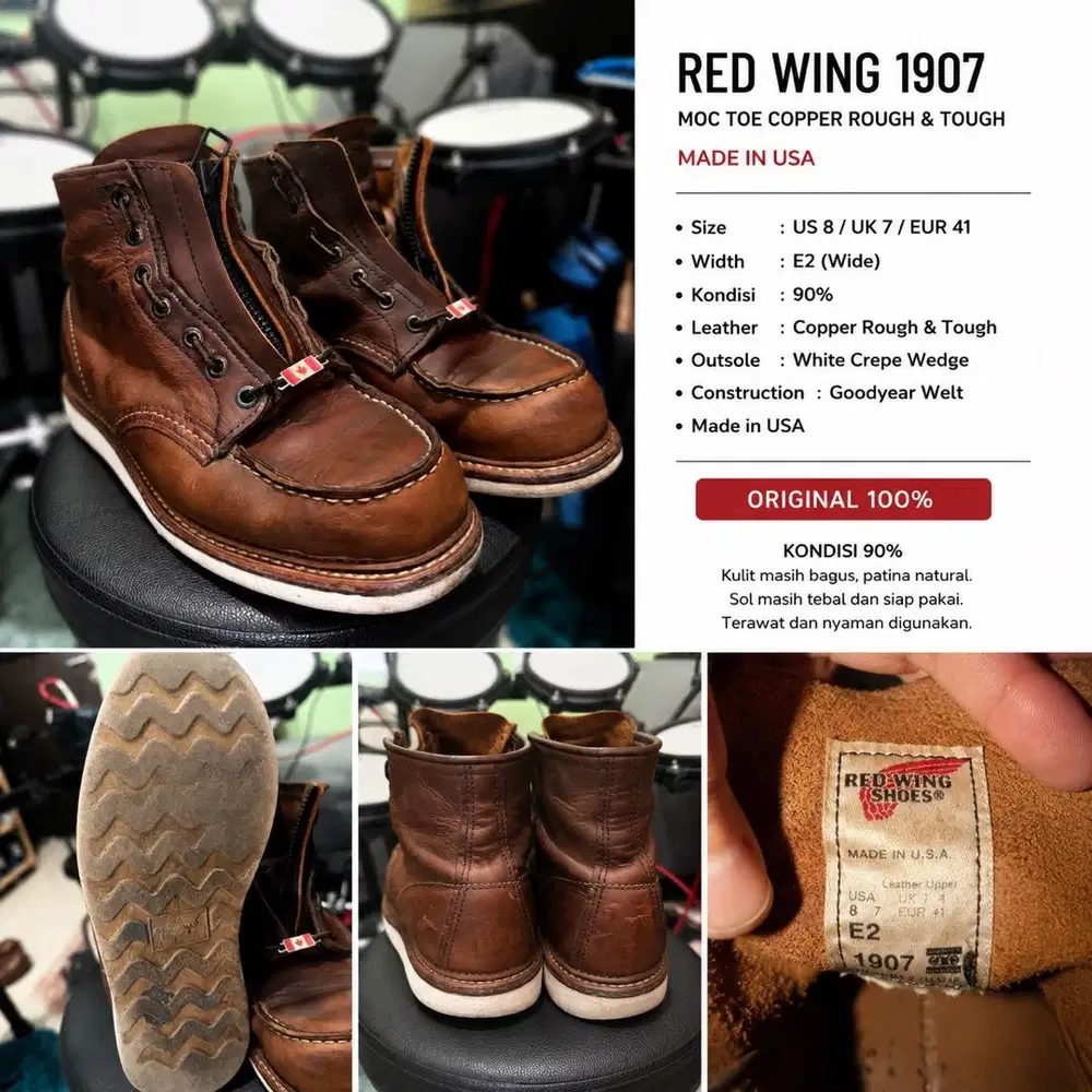 WTS RED WING 1907 COPPER ROUGH & TOUGH