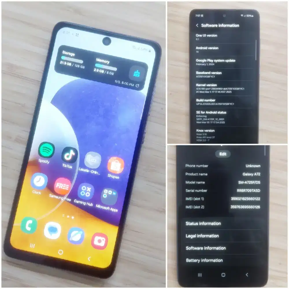 Samsung A72 Full Part Original 100% except LED
