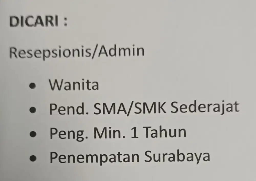 Lowongan Kerja Resepsionis