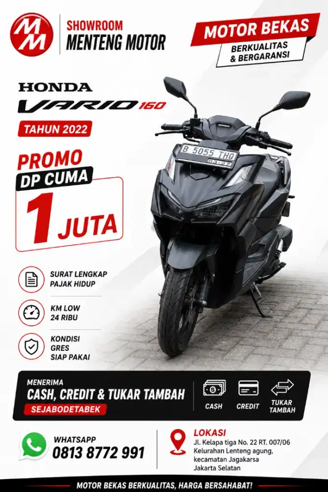 CASH & CREDIT DP CUMA 1 JUTA Honda Vario 160 Tahun 2022/2024