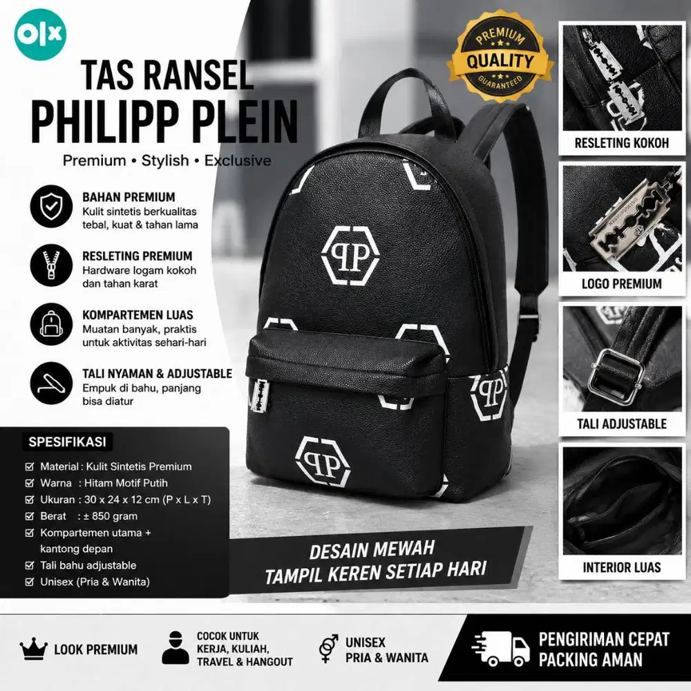 RANSEL PHILLIP PLEIN HITAM EMB PUTIH & HITAM | RS-0231