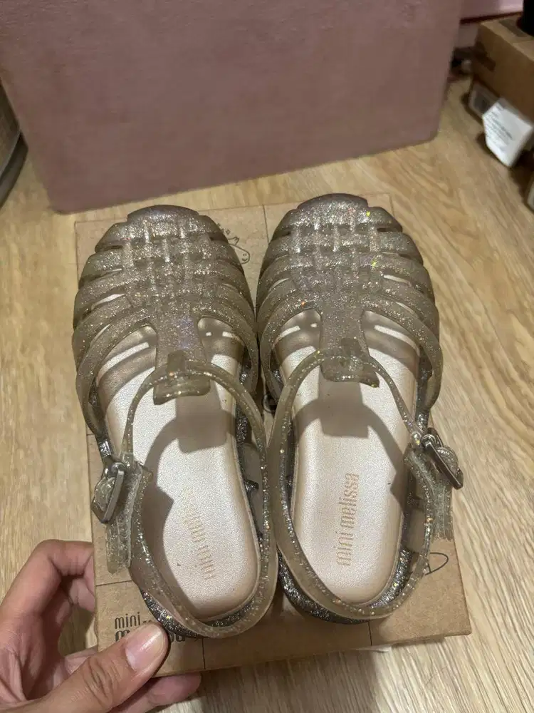 Mini Melissa Sandal Glitter Gold Transparan Anak