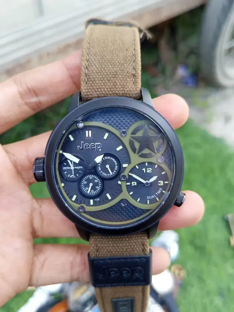 JEEP JP15203 BlackDial Canvas Strap All Stainless Steel Watch ORIGINAL