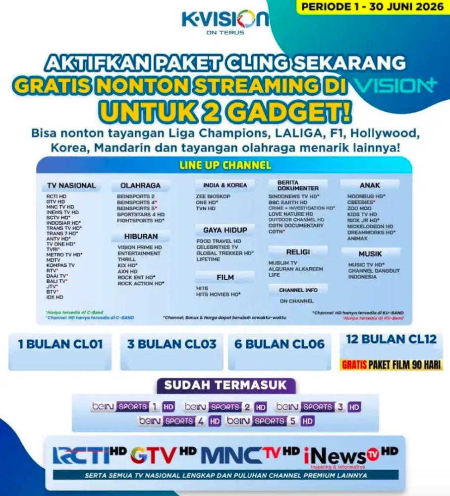 Voucher Paket K-Vision Cling 30 Hari
