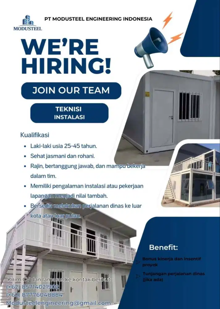LOWONGAN PEKERJAAN BAGIAN INSTALASI PT MODUSTEEL ENGINEERING INDONESIA