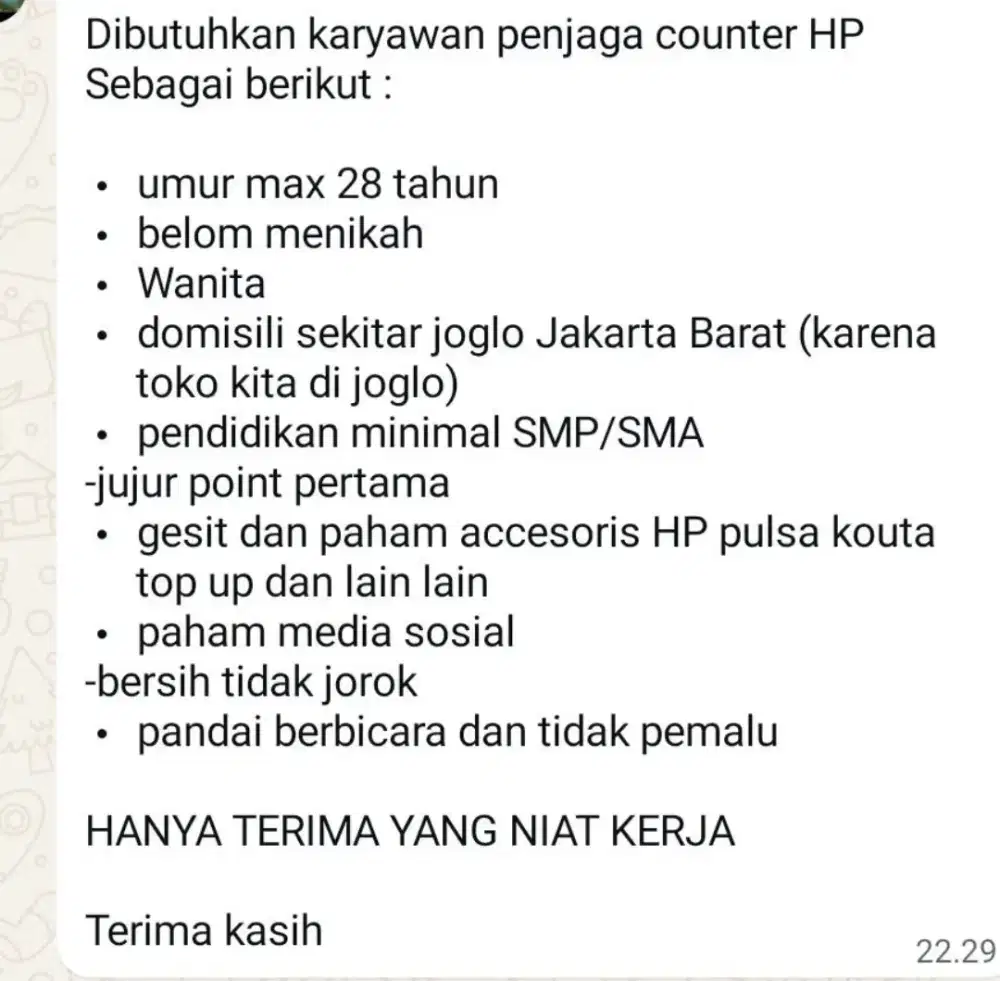 URGENT KARYAWAN COUNTER HP