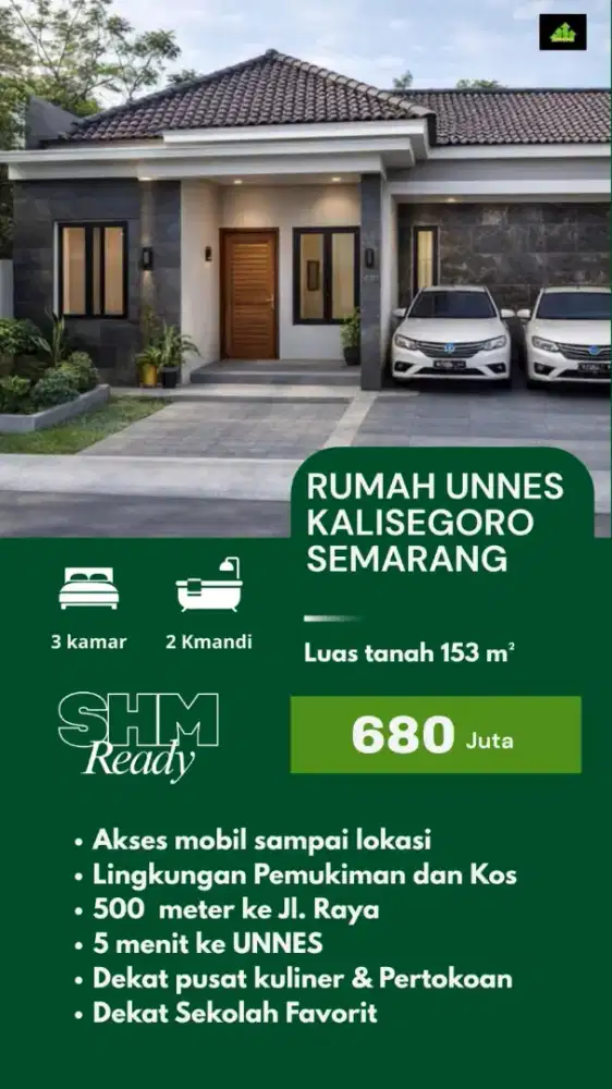 Rumah 3menit kampus unnes siap huni shm ready disemarang