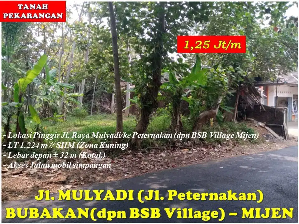 Tanah Mijen Kota Semarang pinggir Jl Peternakan, dekat BSB Village