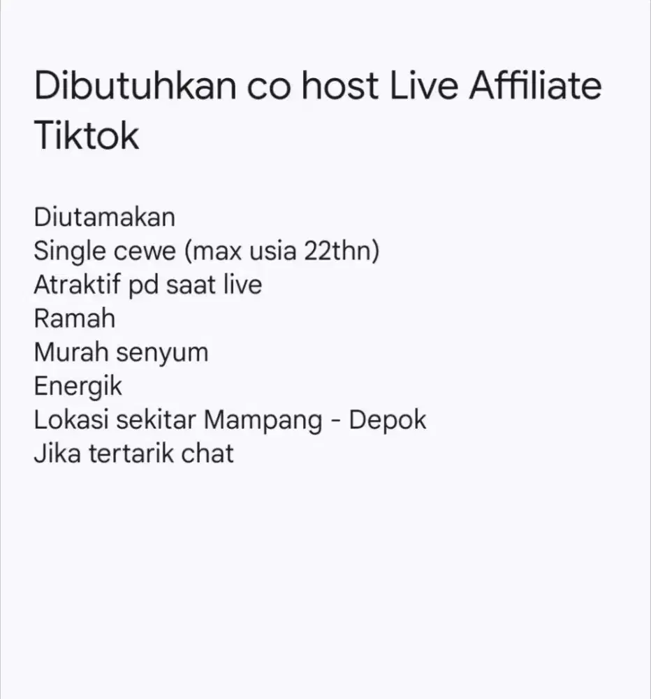 Dicari co host Live Affiliate Tiktok