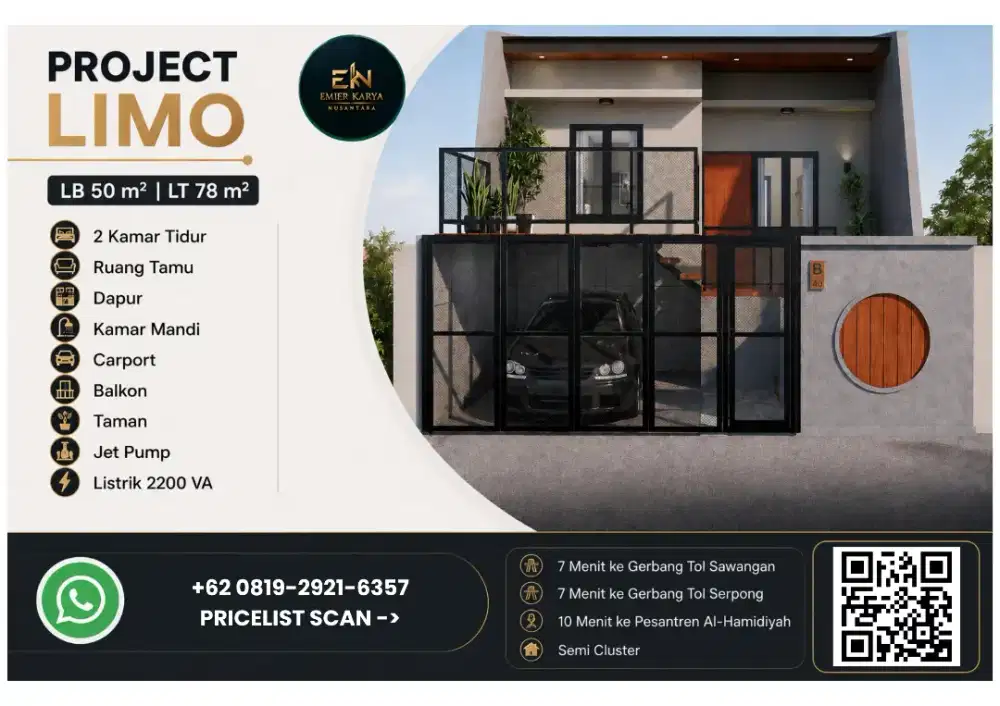 Rumah Limo Depok, Semi Cluster, 2 Kamar Tidur, Dekat Tol Sawangan
