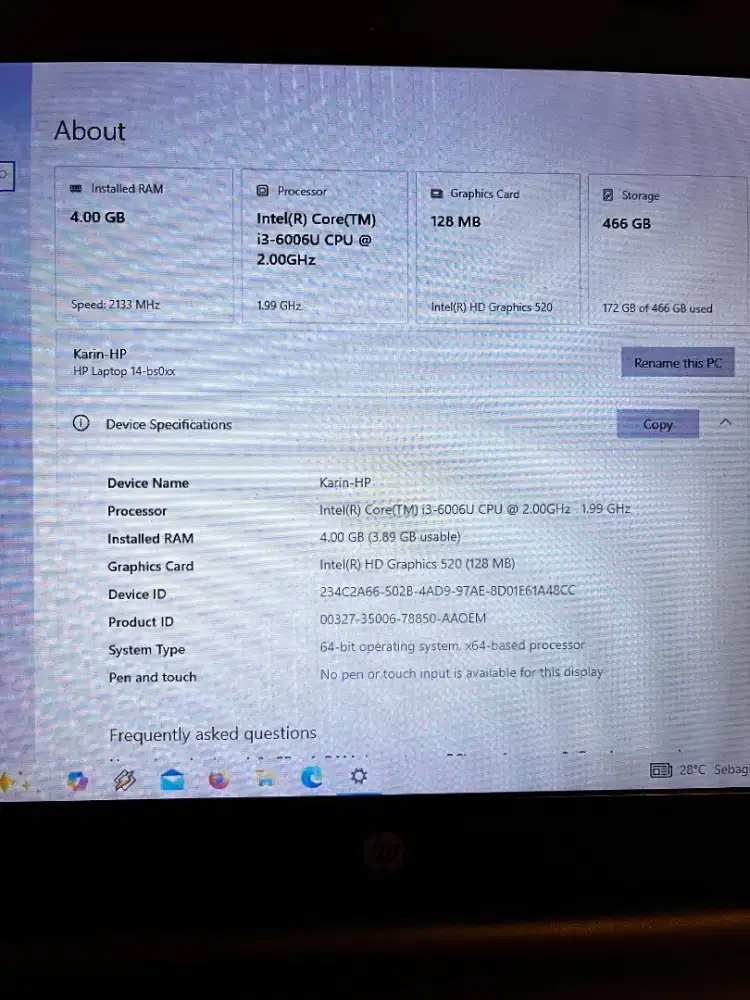 Laptop HP  i3 ( keaadan bagus )