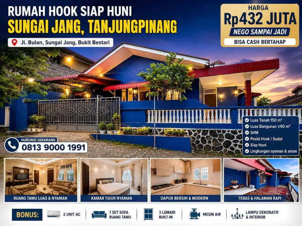 Rumah HOOK SHM LT150 BONUS AC & Furniture Istimewa – Rp432 Juta NEGO