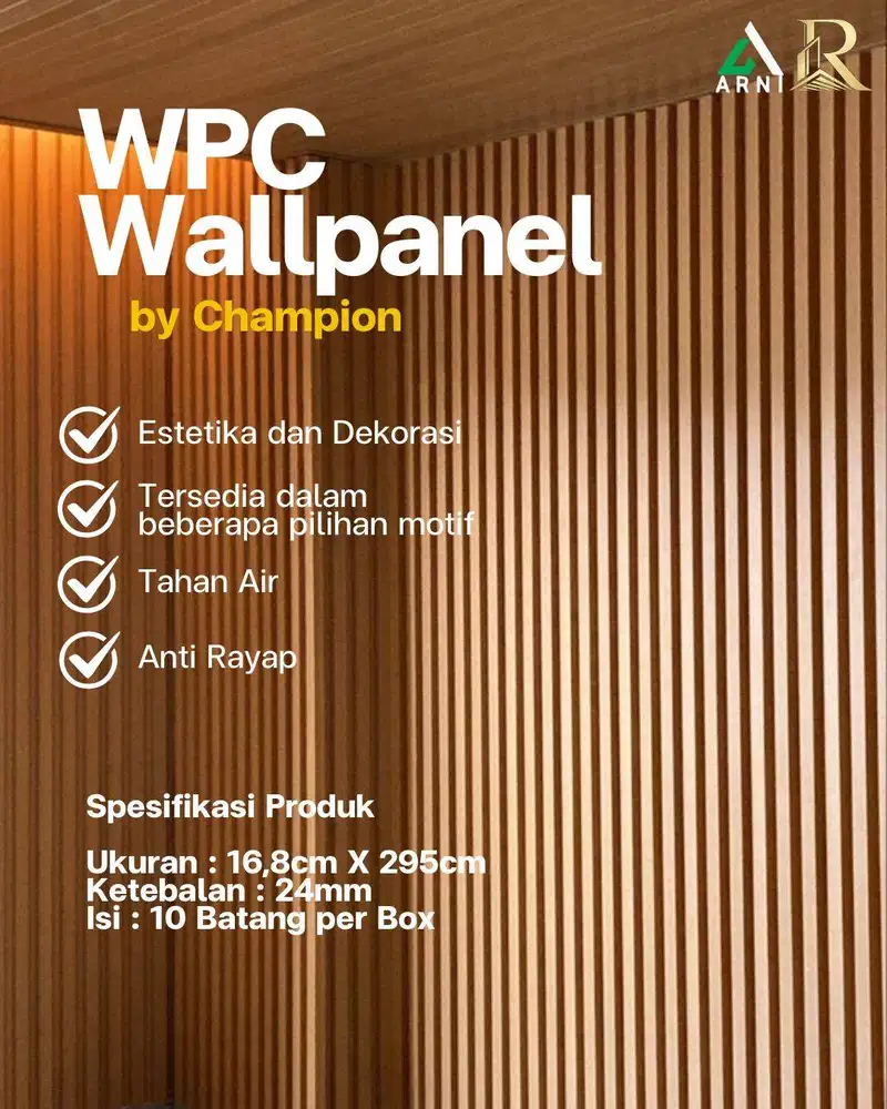 WPC Wallpanel by CHAMPION/ Motif Kayu/ Mudah dipasang/ Modern