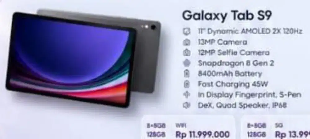 GALAXY TAB S9 8+8/128GB WIFI