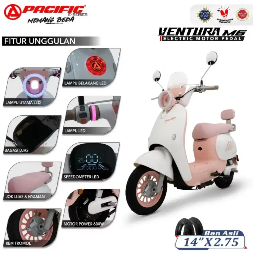 Sepeda Listrik Pasific Ventura M6 dgn jarak tempuh -+40km, berkualitas