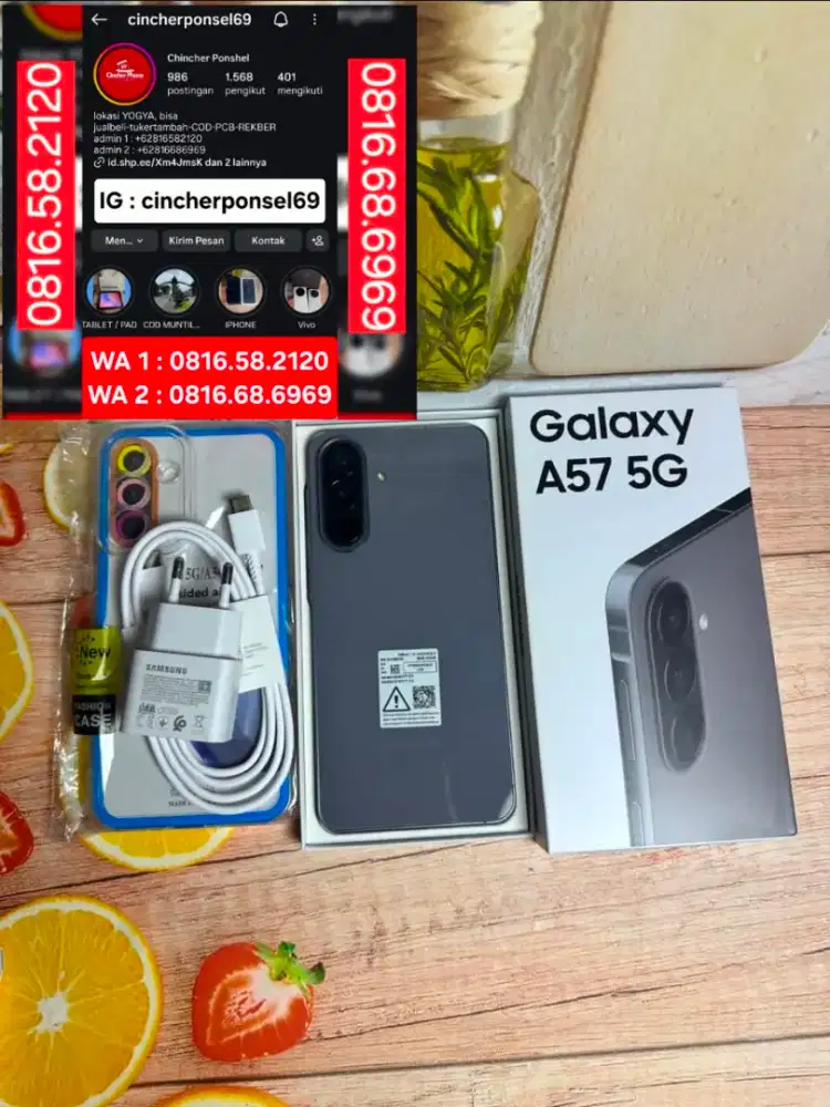 hp SAMSUNG A57 5g 8/256 likenew istimewa open dus saja free adaptor