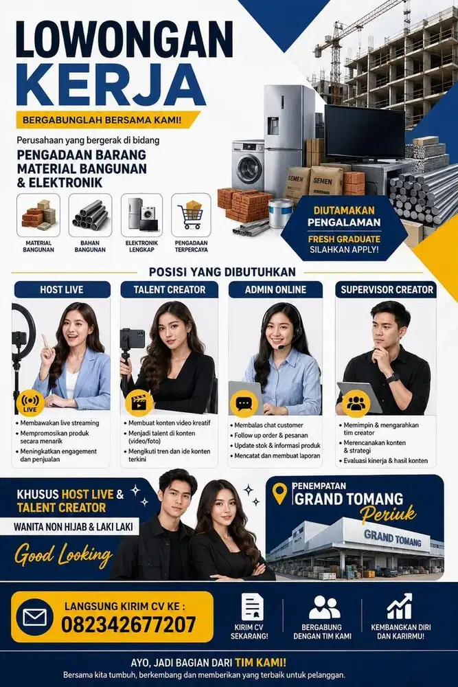 Loker Terbatas Posisi Talent Creator, Host Live, Supervisor Creatir