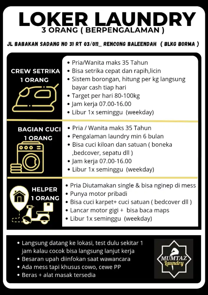 Crew laundry berpengalaman