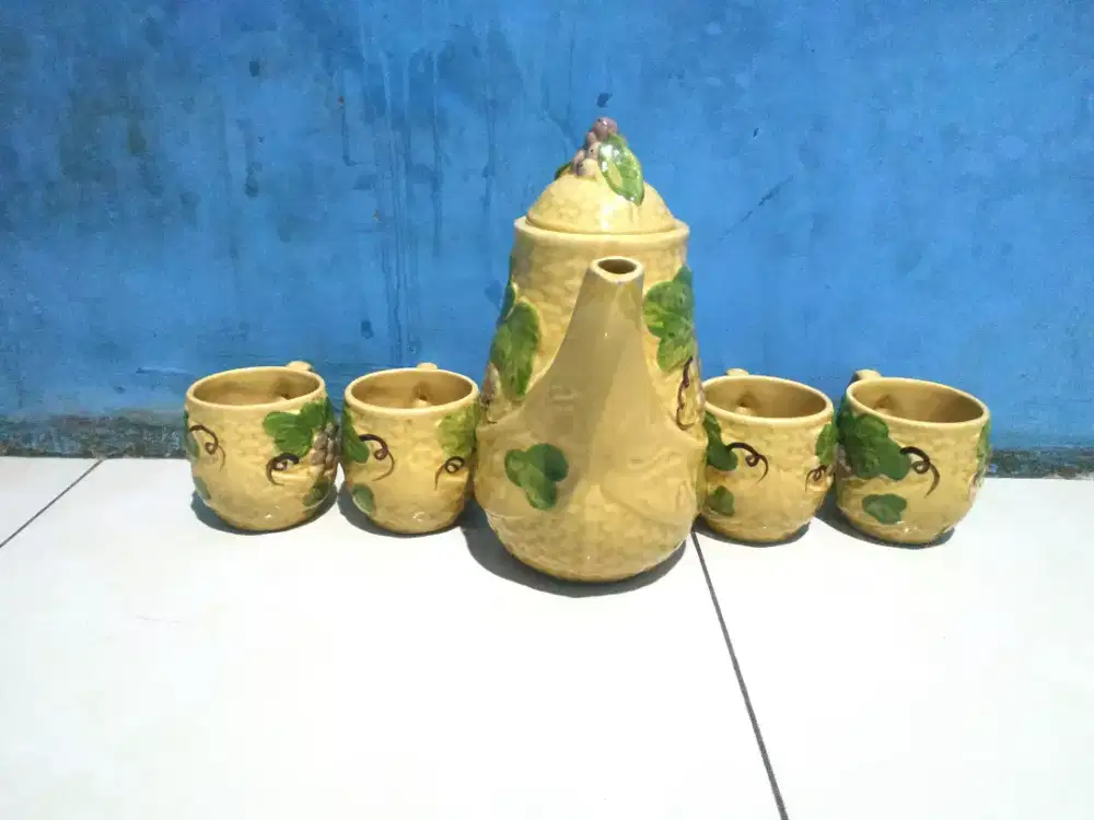 Teko set gelas mug keramik motif