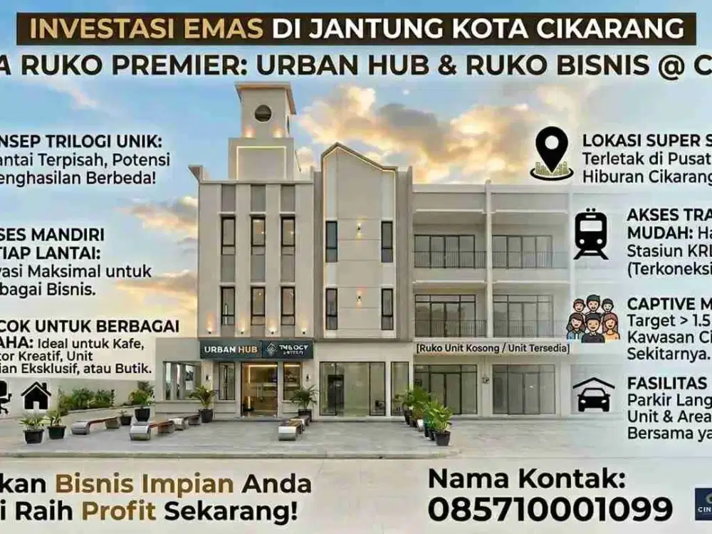 Disewakan Ruko Urban hub 3 lantai