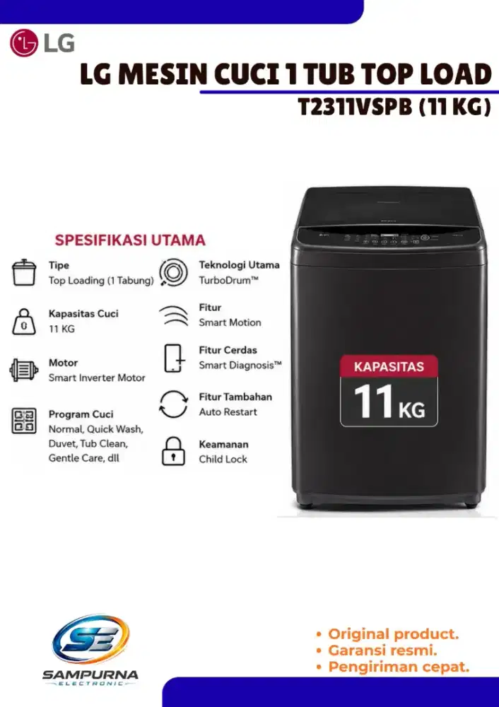 Mesin Cuci LG Top Load (Buka Atas)