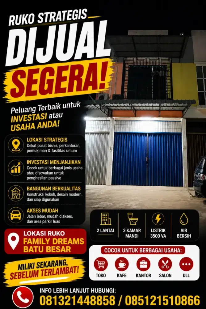 ​Dijual Cepat Ruko Pinggir Jalan Besar Dekat RS Bhayangkara & Bandara