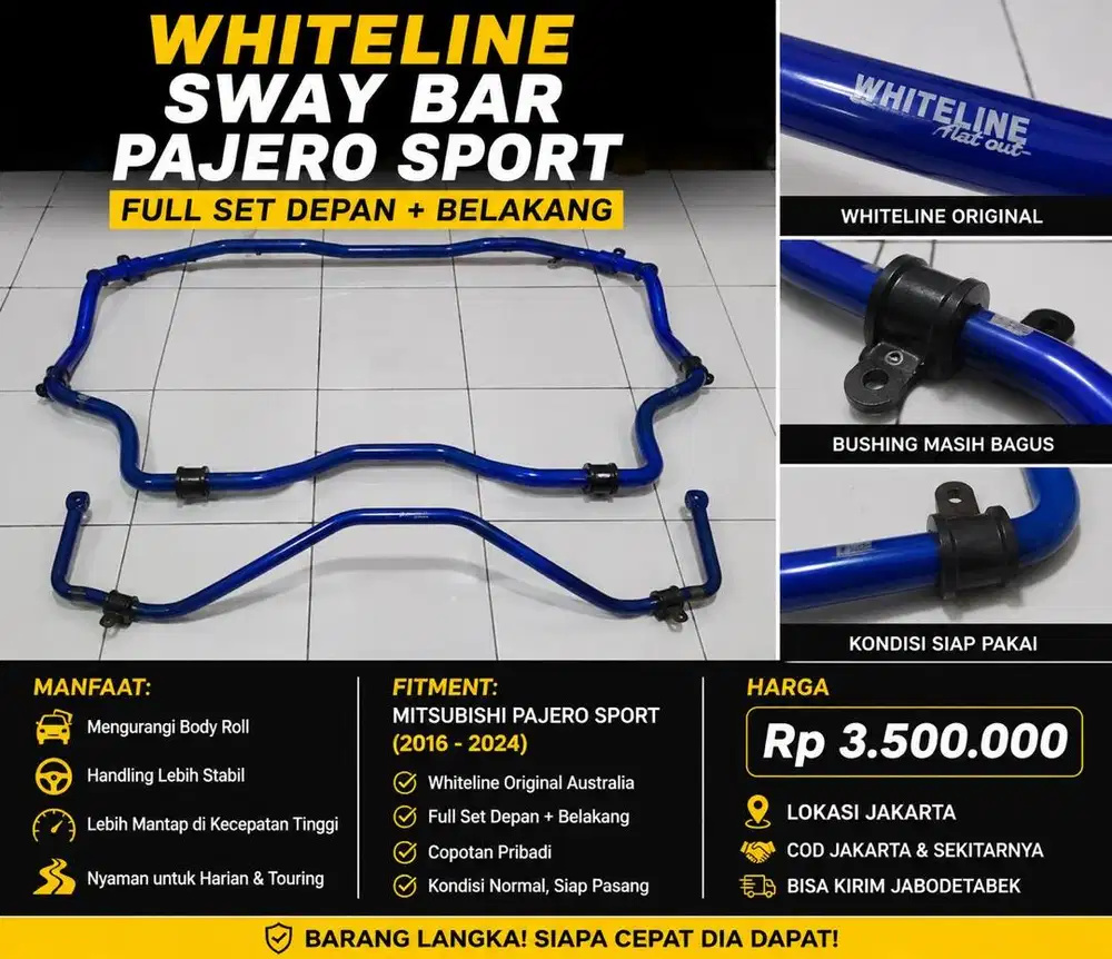Sway Bar Whiteline Pajero Sport Full Set Depan Belakang