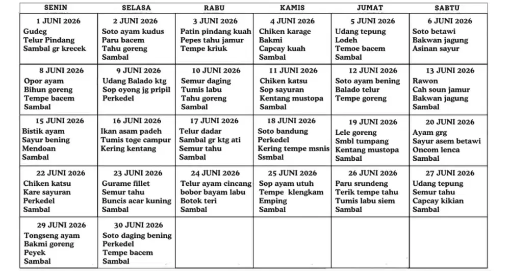 Catering harian, mingguan dan bulanan